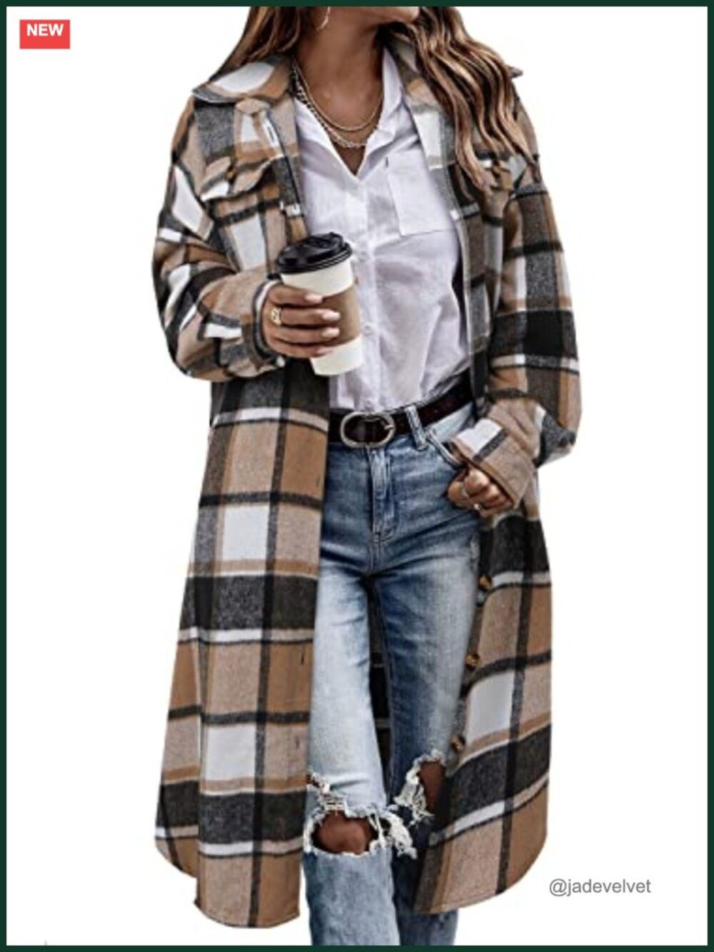 Oversized Plaid Flannel Shacket Jacket Corduroy Coat Long Sleeve
